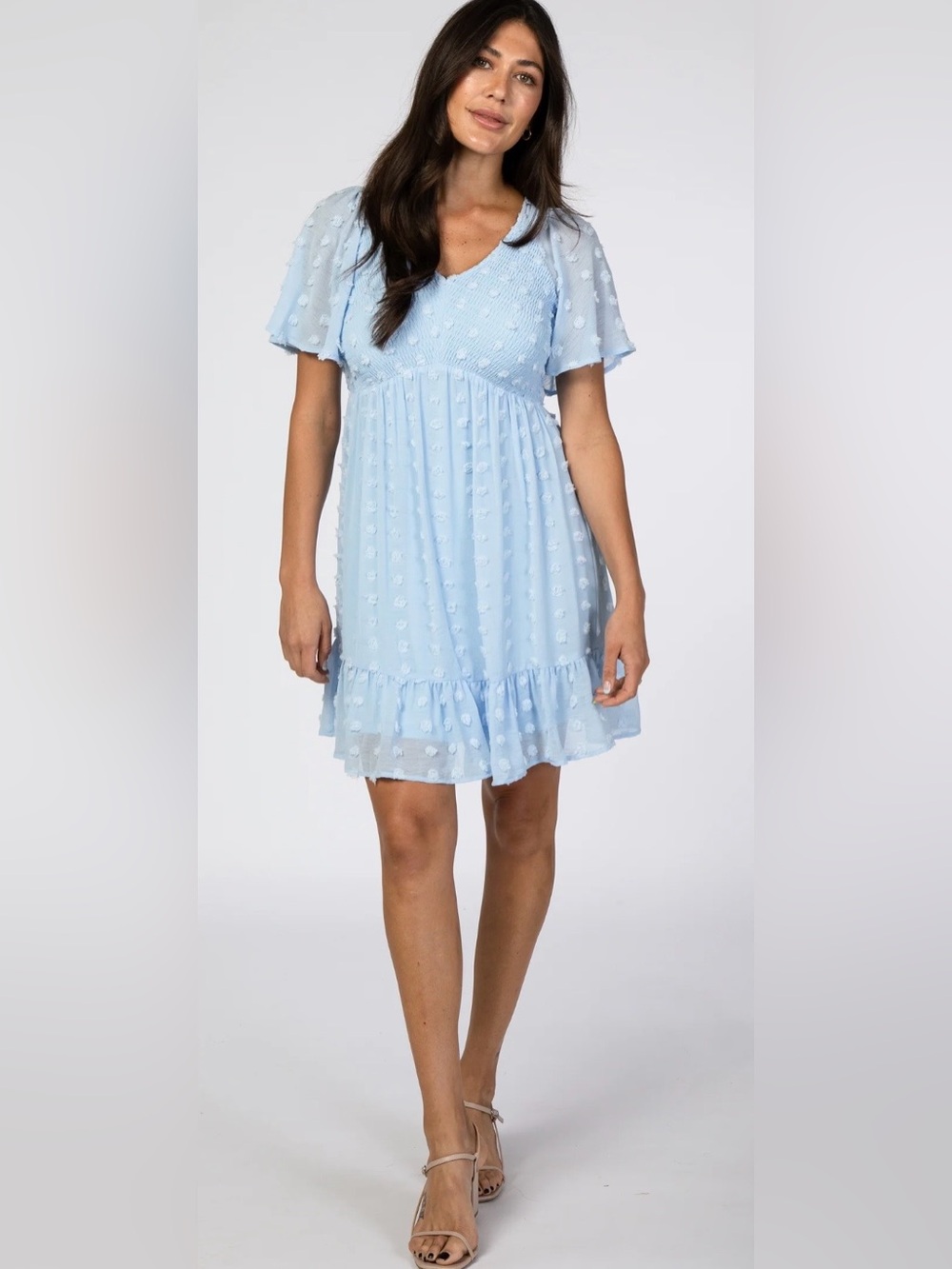 PinkBlush Light Blue Swiss Dot Smocked Dress Size Medium